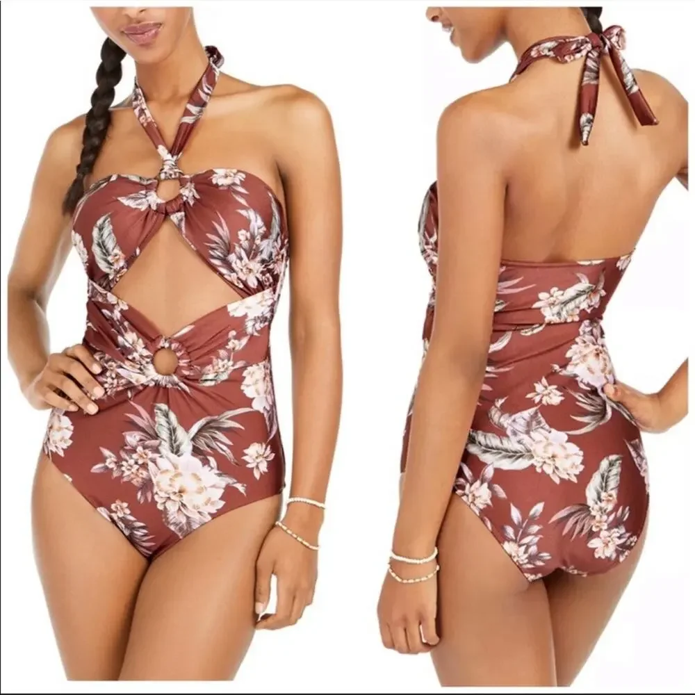 Bar III flora cut out halter onepiece swimsuit XS